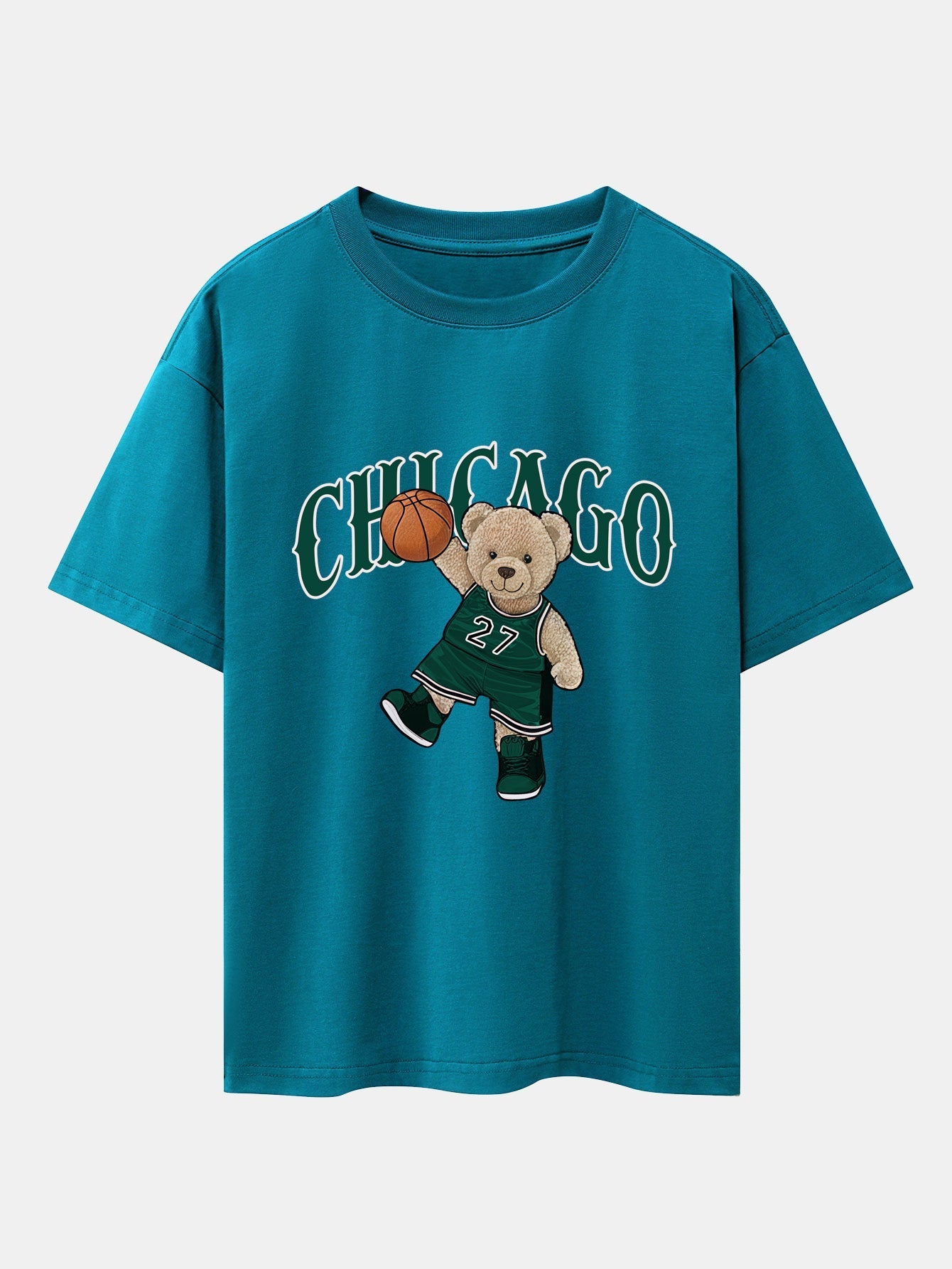 Chicago Basketball Bear Print Drop Shoulder Oversize T-Shirt