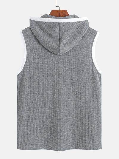 Contrast Waffle Half Open Hooded Vest
