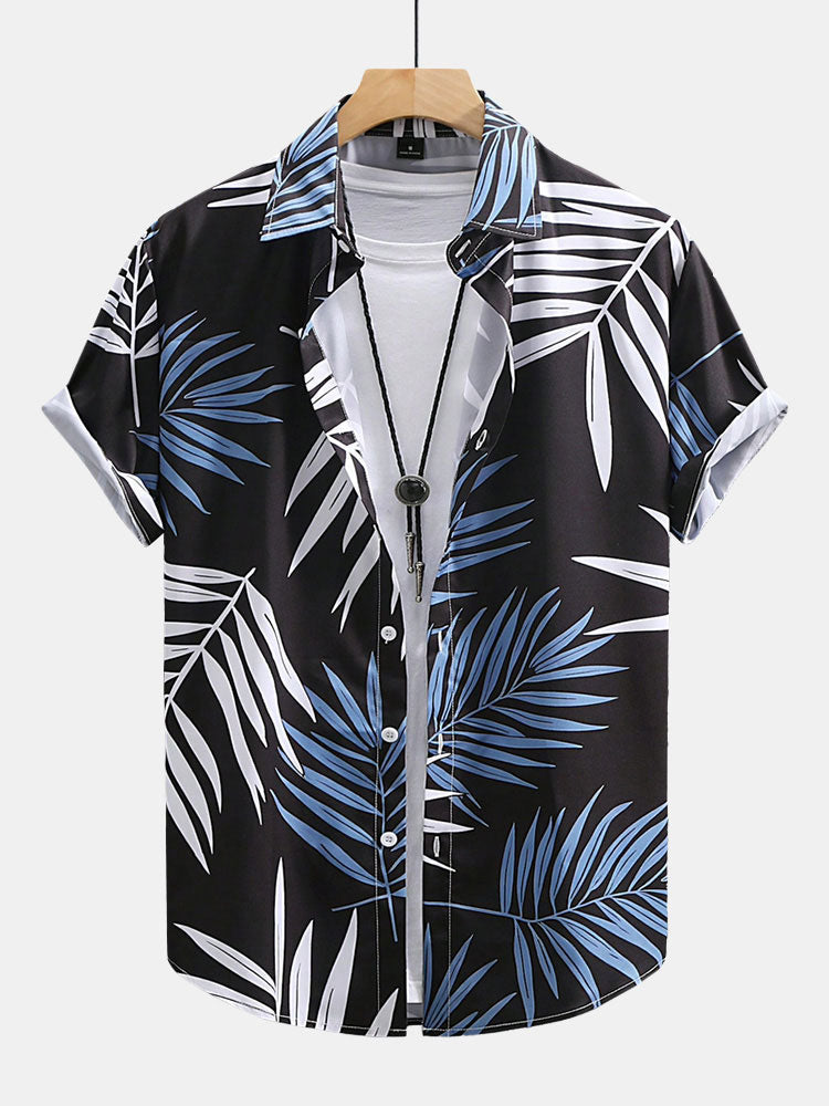 Tropical Leaves Print Button Up Shirt