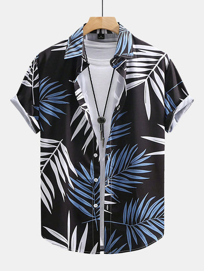 Tropical Leaves Print Button Up Shirt