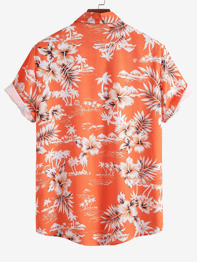 Palm Tree Tropical Flora Print Button Up Shirt