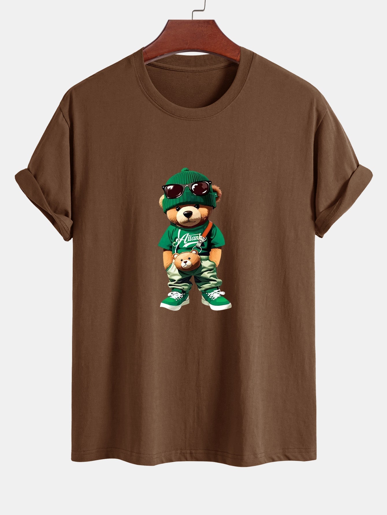 Regular Fit Trendy Bear Print Cotton T-Shirt