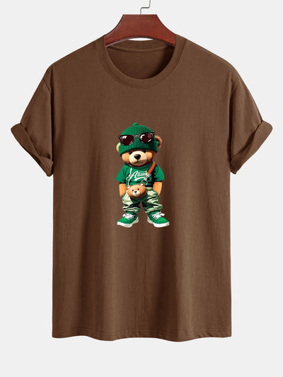 Regular Fit Trendy Bear Print Cotton T-Shirt