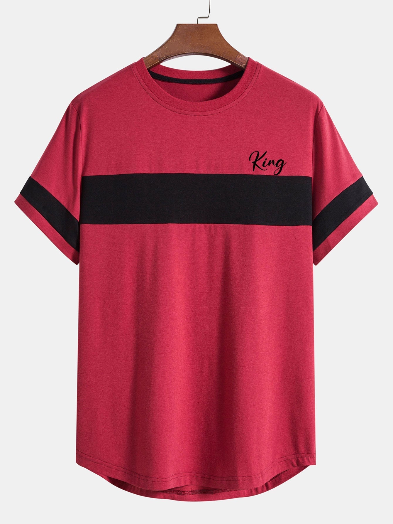 King Print Color Block Patchwork Arc Hem T-Shirt