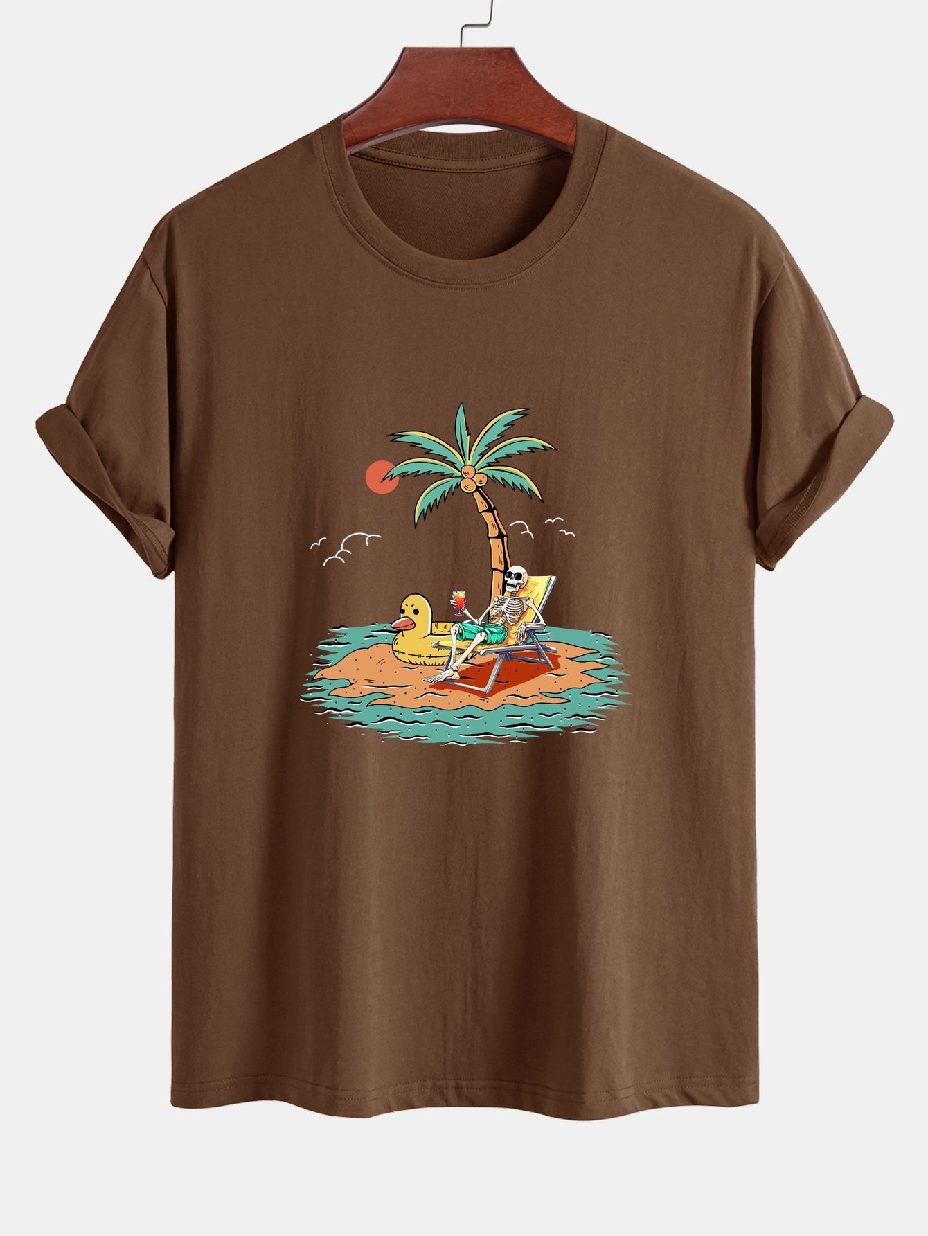 Regular Fit Skeleton On Vacation Print Cotton T-Shirt