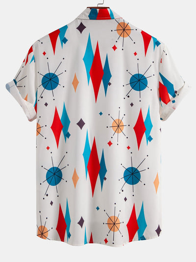 Atomic Geometric Print Button Up Shirt