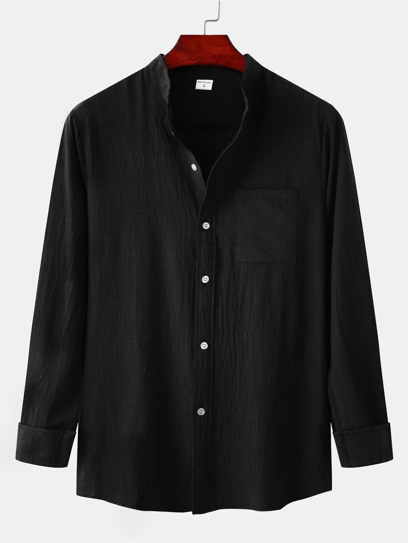 Long Sleeved Textured Stand Collar Shirt