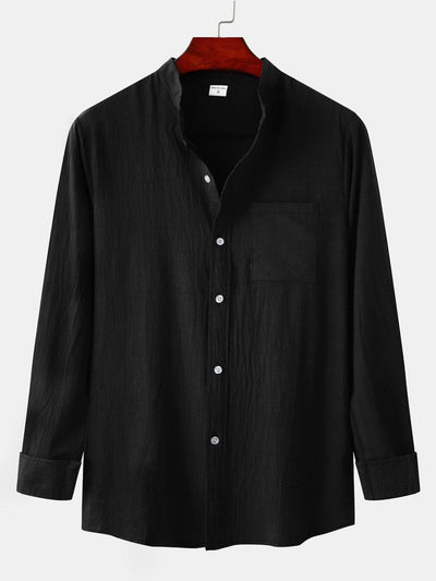 Long Sleeved Textured Stand Collar Shirt