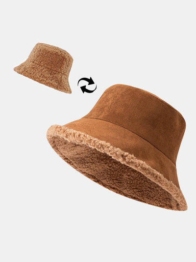 Double Side Reversible Faux Suede Plush Bucket Hat