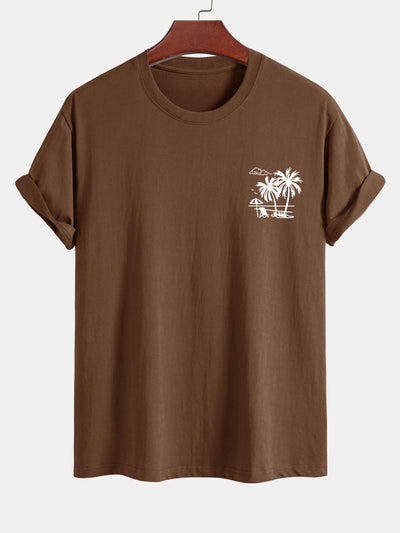 Regular Fit Palm Tree Print Cotton T-Shirt