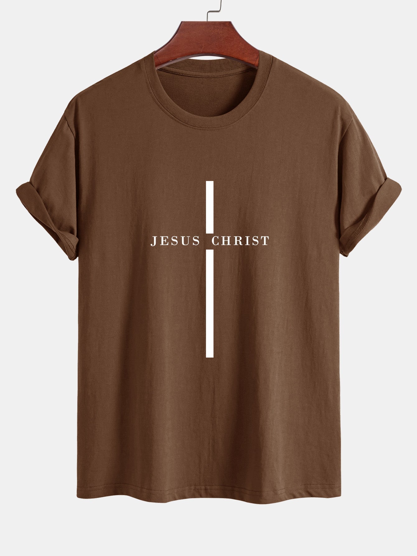 Regular Fit Jesus Christ Stripe Print Cotton T-Shirt