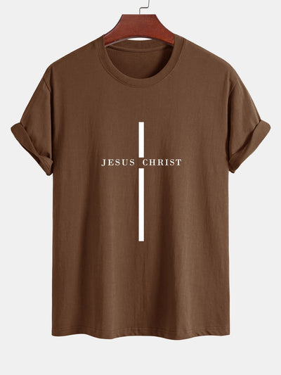 Regular Fit Jesus Christ Stripe Print Cotton T-Shirt