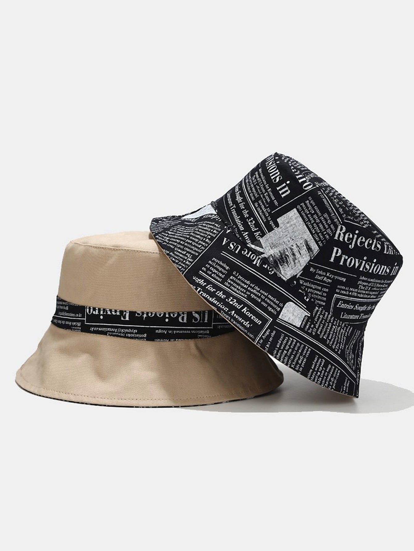 Newspaper Print Double Side Reversible Bucket Hat