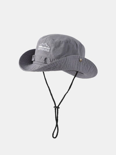 Mountain Pattern Bucket Hat With Chin Strap