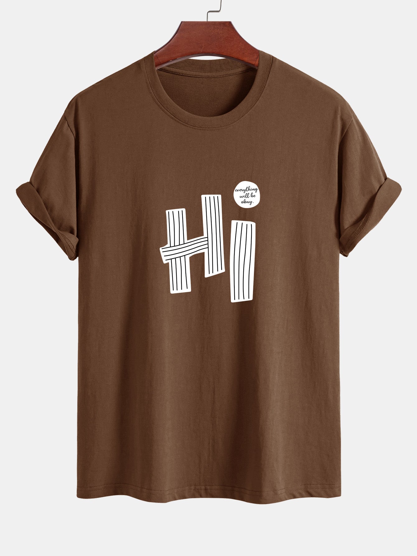 Regular Fit Hi Slogan Lines Print Cotton T-Shirt