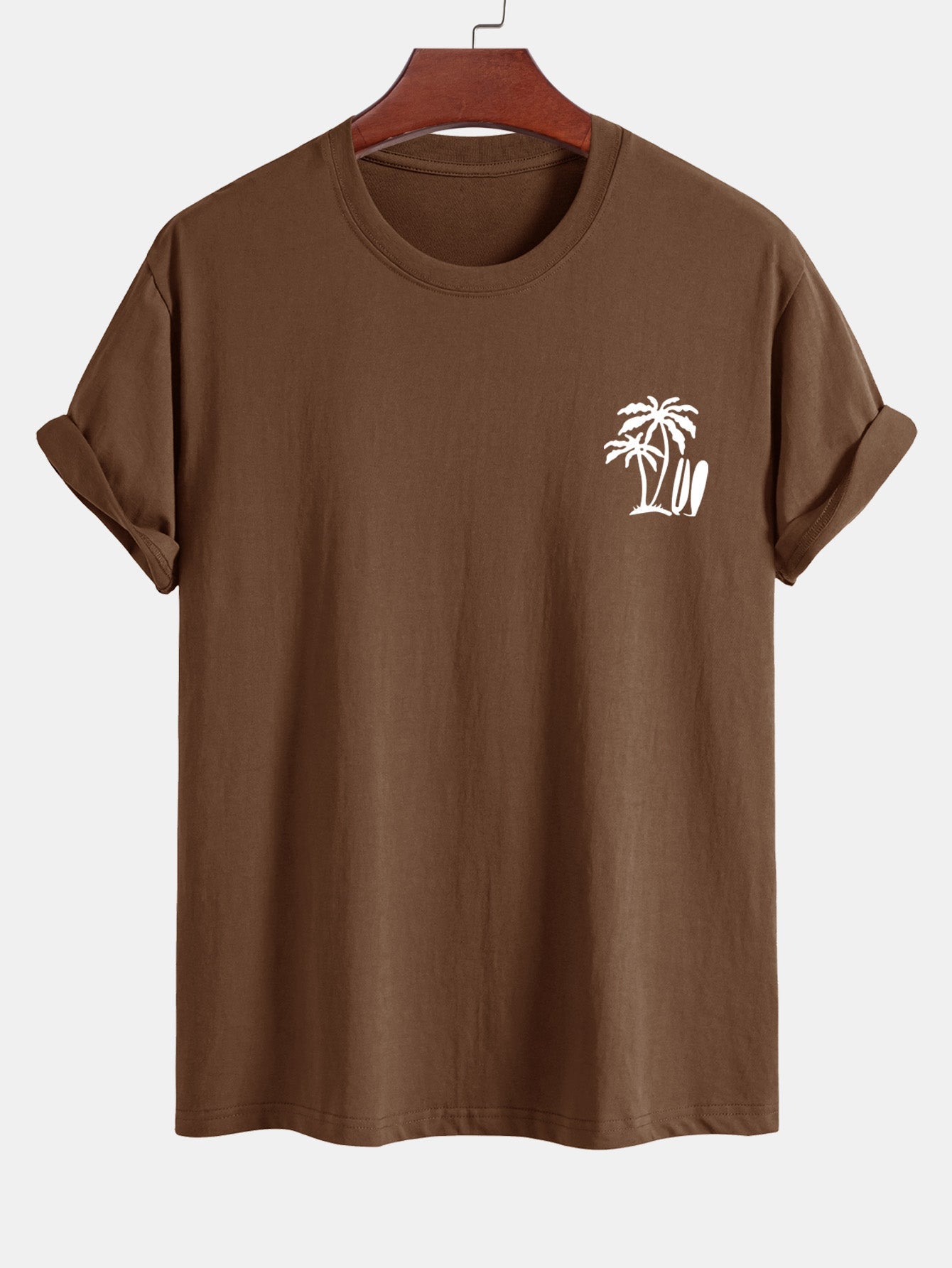 Regular Fit Palm Tree Surfboard Print Cotton T-Shirt