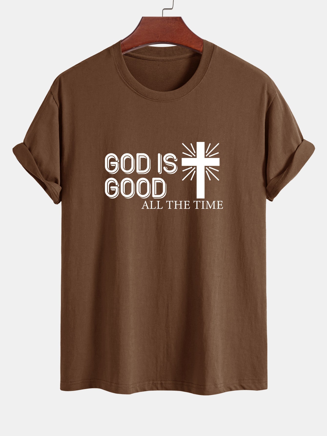 Regular Fit God Is Good Cross Print Cotton T-Shirt