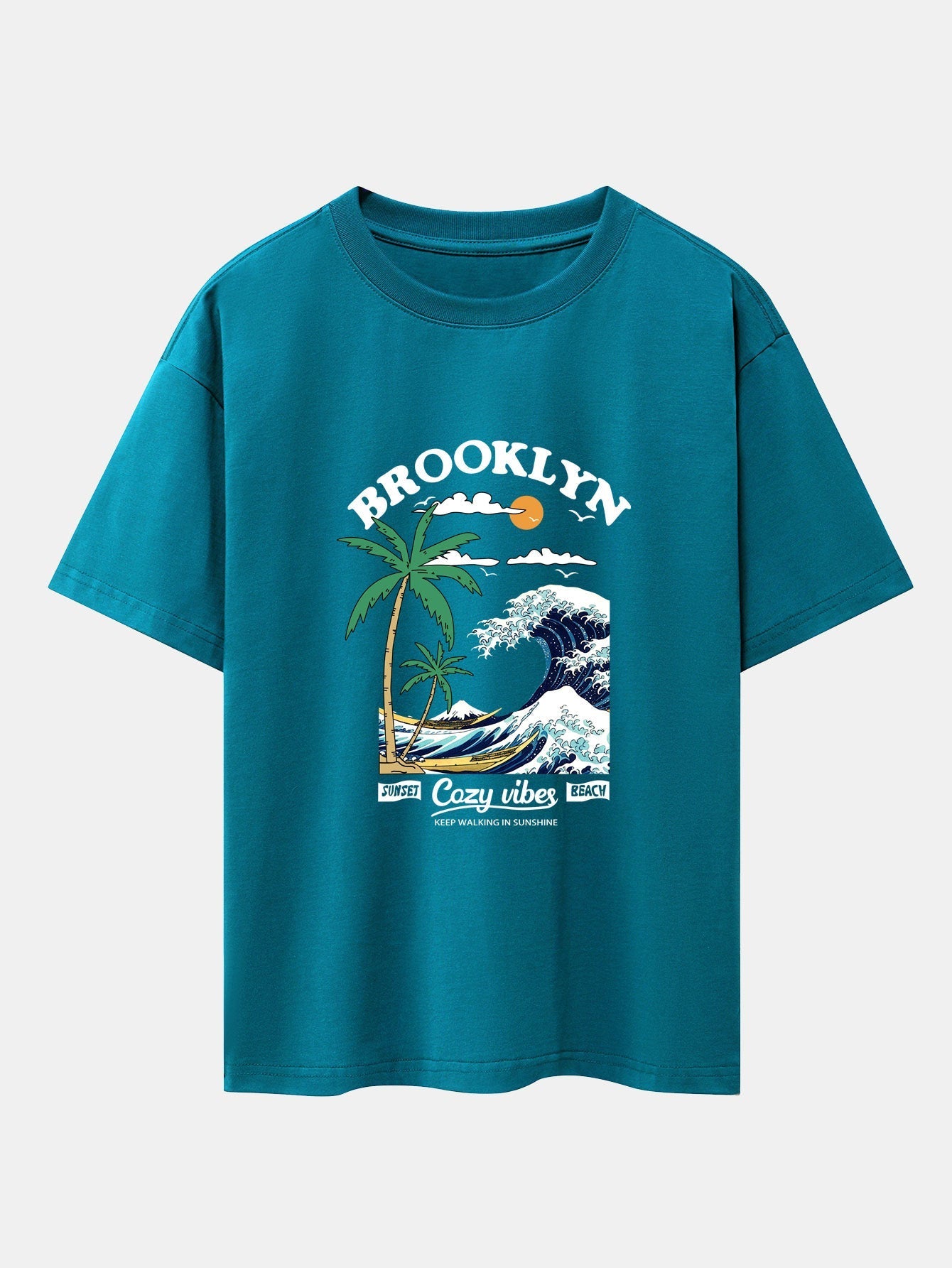 Beach Waves Print Drop Shoulder Oversize T-Shirt