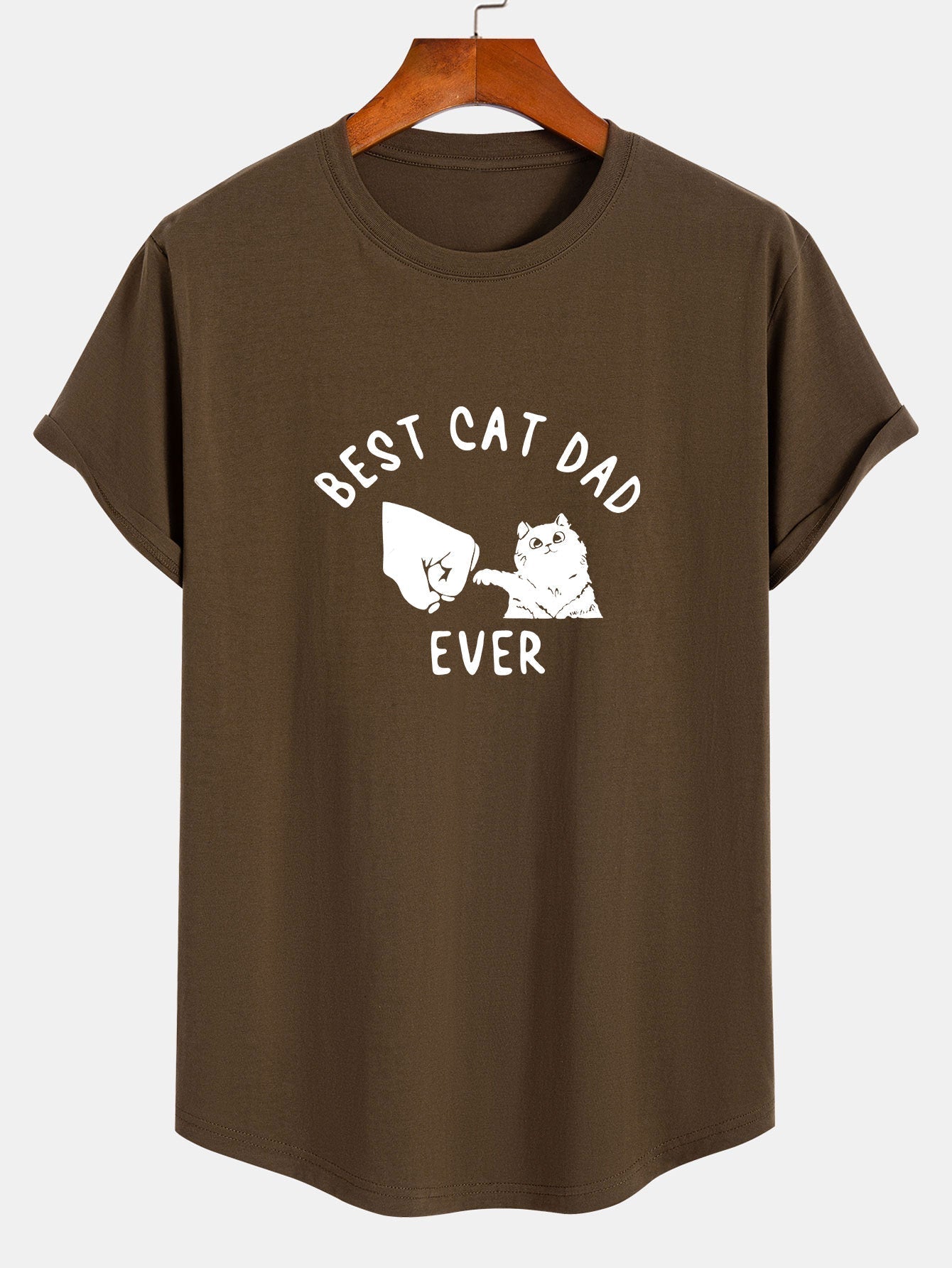 Best Cat Dad Ever Print Cotton Arc Hem T-Shirt