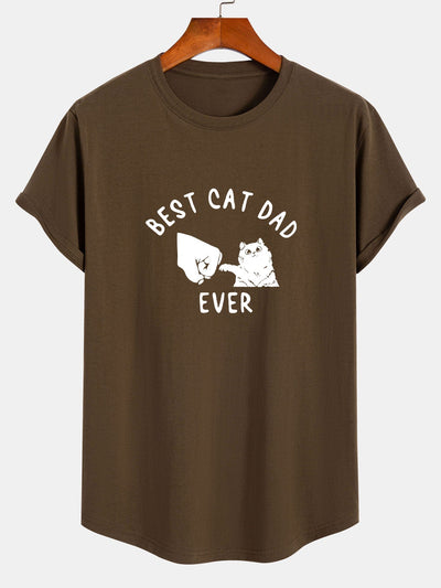 Best Cat Dad Ever Print Cotton Arc Hem T-Shirt