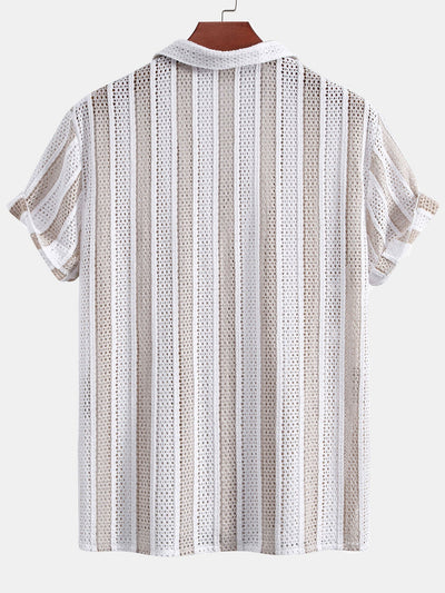 Striped Mesh Cuban Shirt