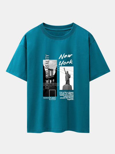 New York City Scenery Print Drop Shoulder Oversize T-Shirt