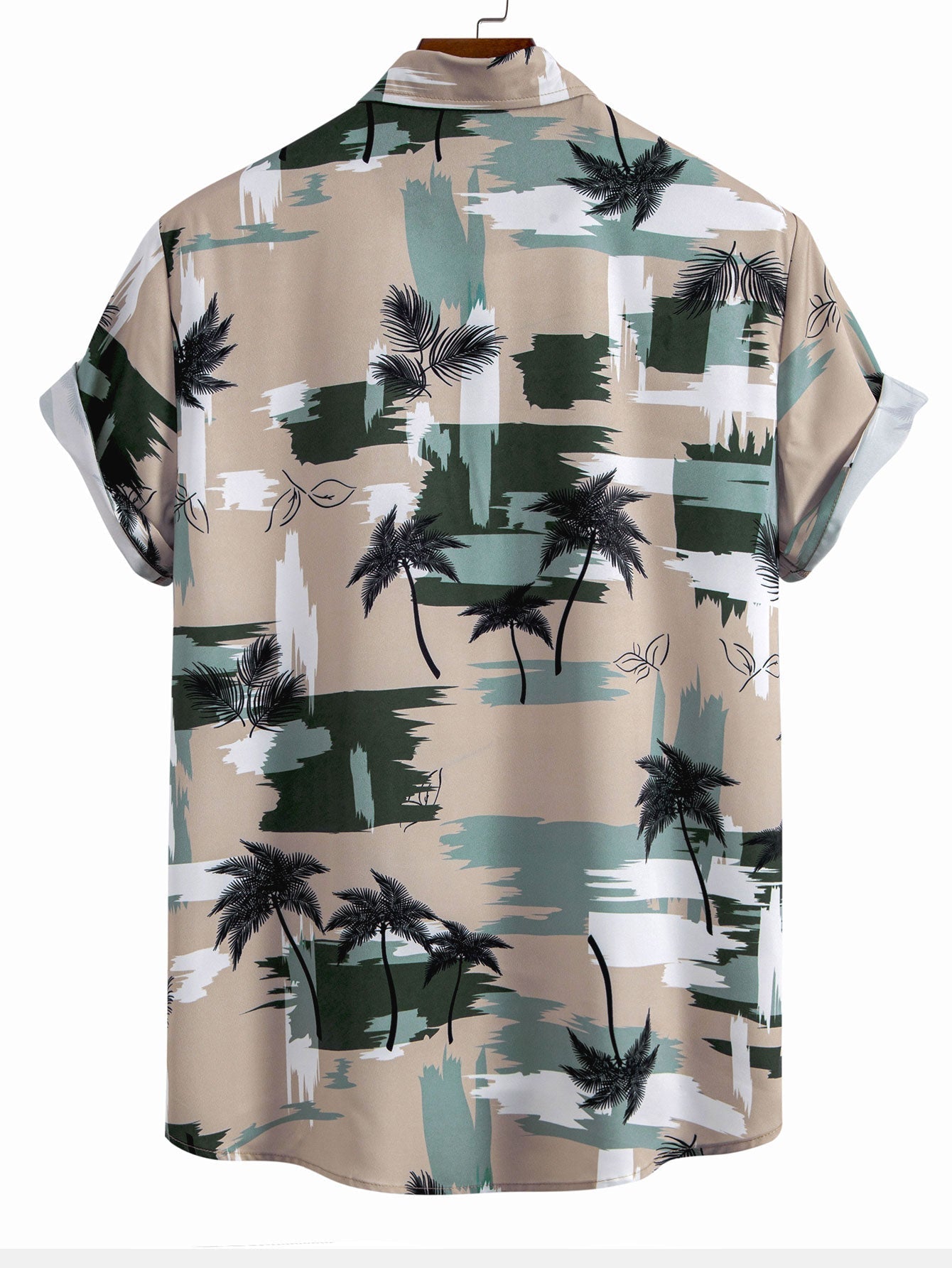 Palm Tree Color Block Print Button Up Shirt