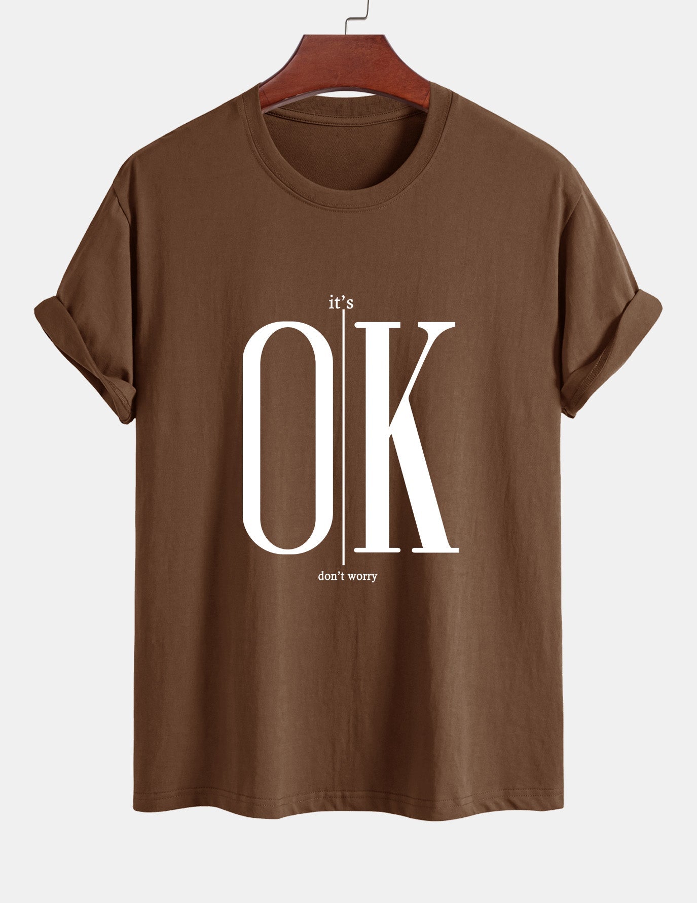 Regular Fit OK Slogan Print Cotton T-Shirt