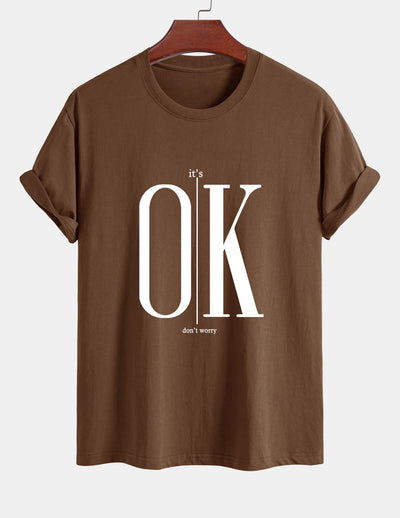 Regular Fit OK Slogan Print Cotton T-Shirt