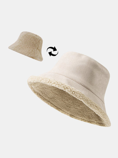 Double Side Reversible Faux Suede Plush Bucket Hat