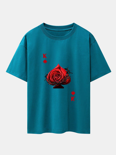 Rose K Print Drop Shoulder Oversize T-Shirt