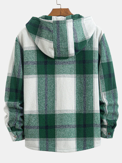 Teddy Lined Flannel Plaid Hooded Shirt