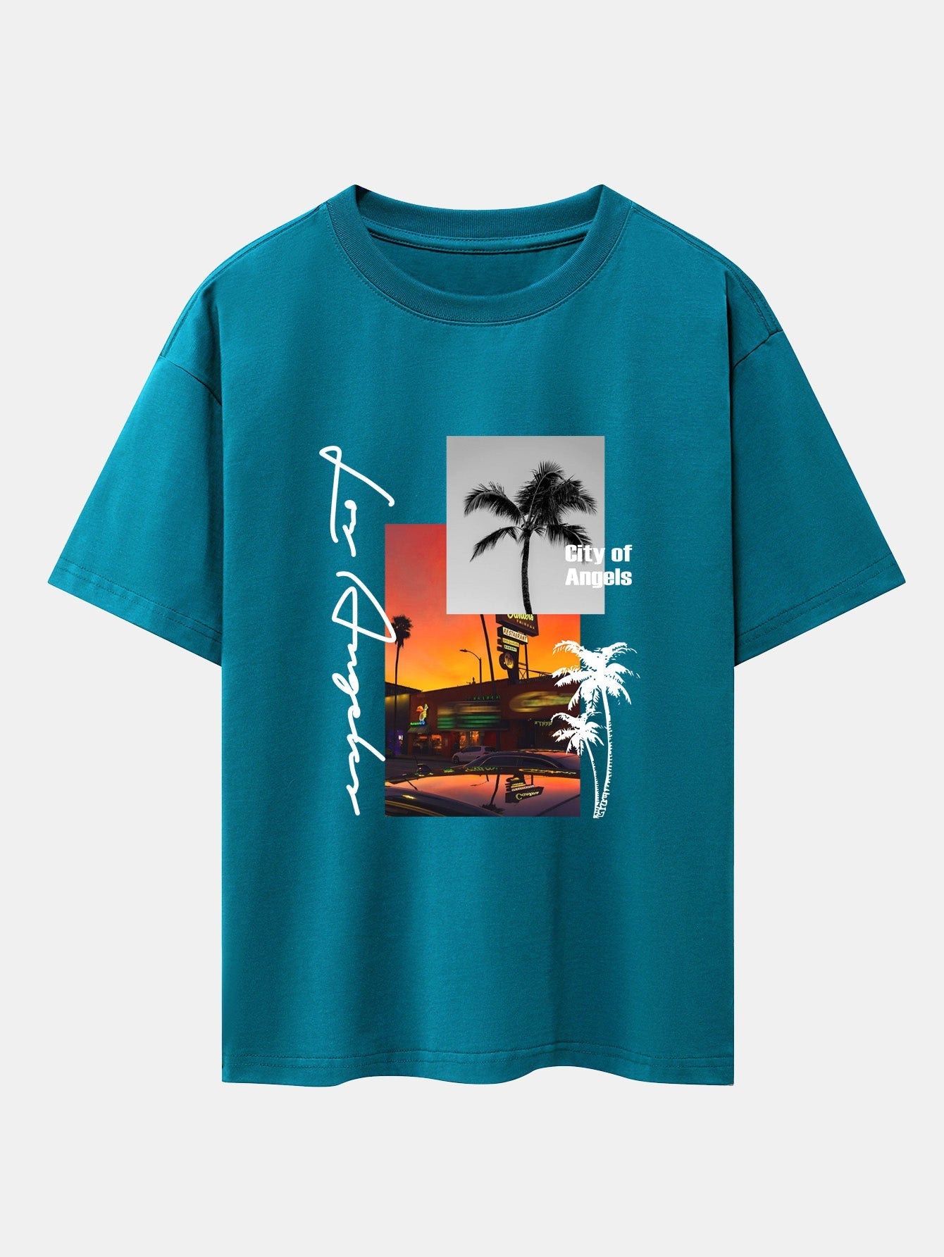 Los Angeles Scenery Print Drop Shoulder Oversize T-Shirt