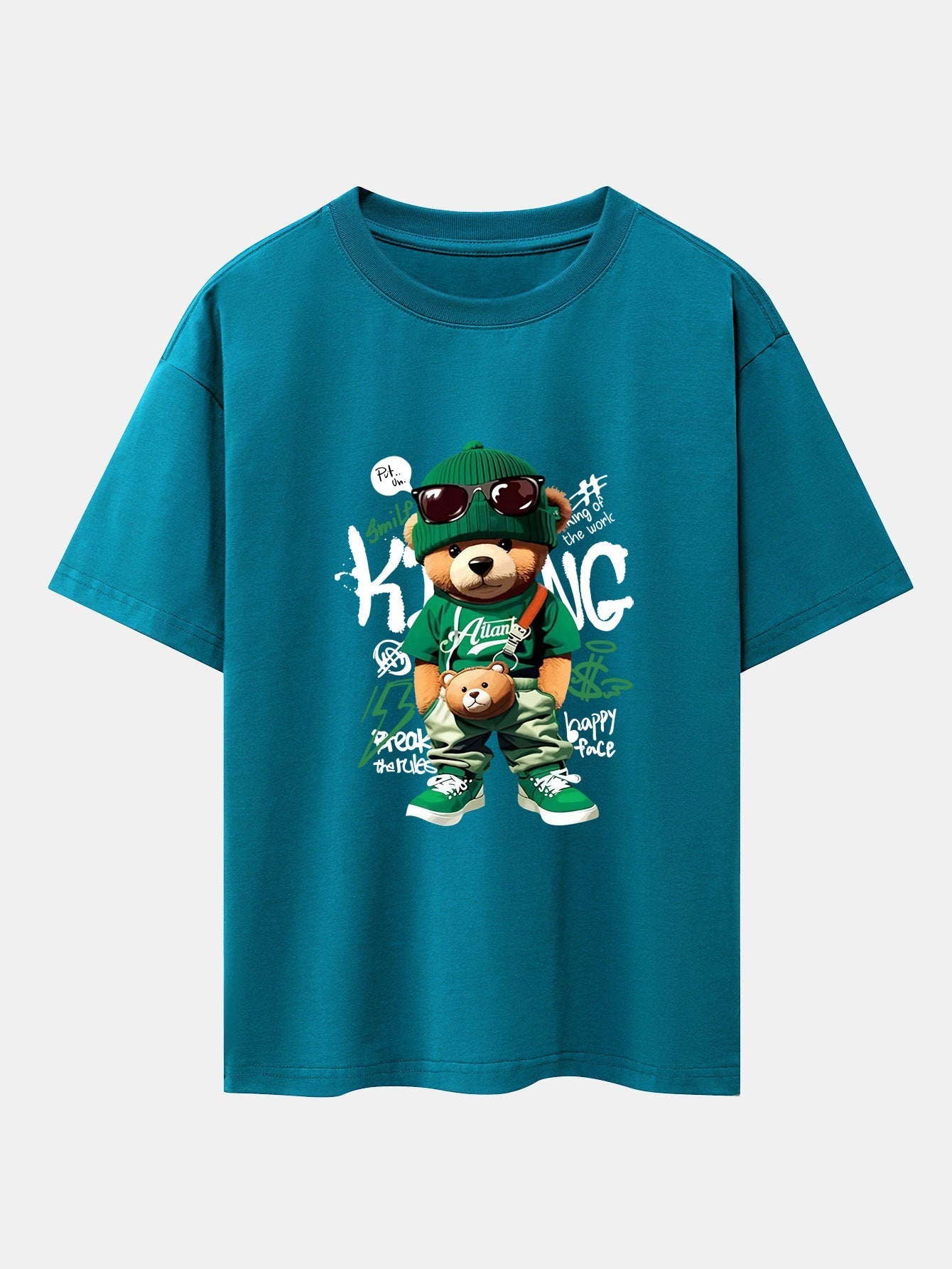 Graffiti Bear Print Drop Shoulder Oversize T-Shirt