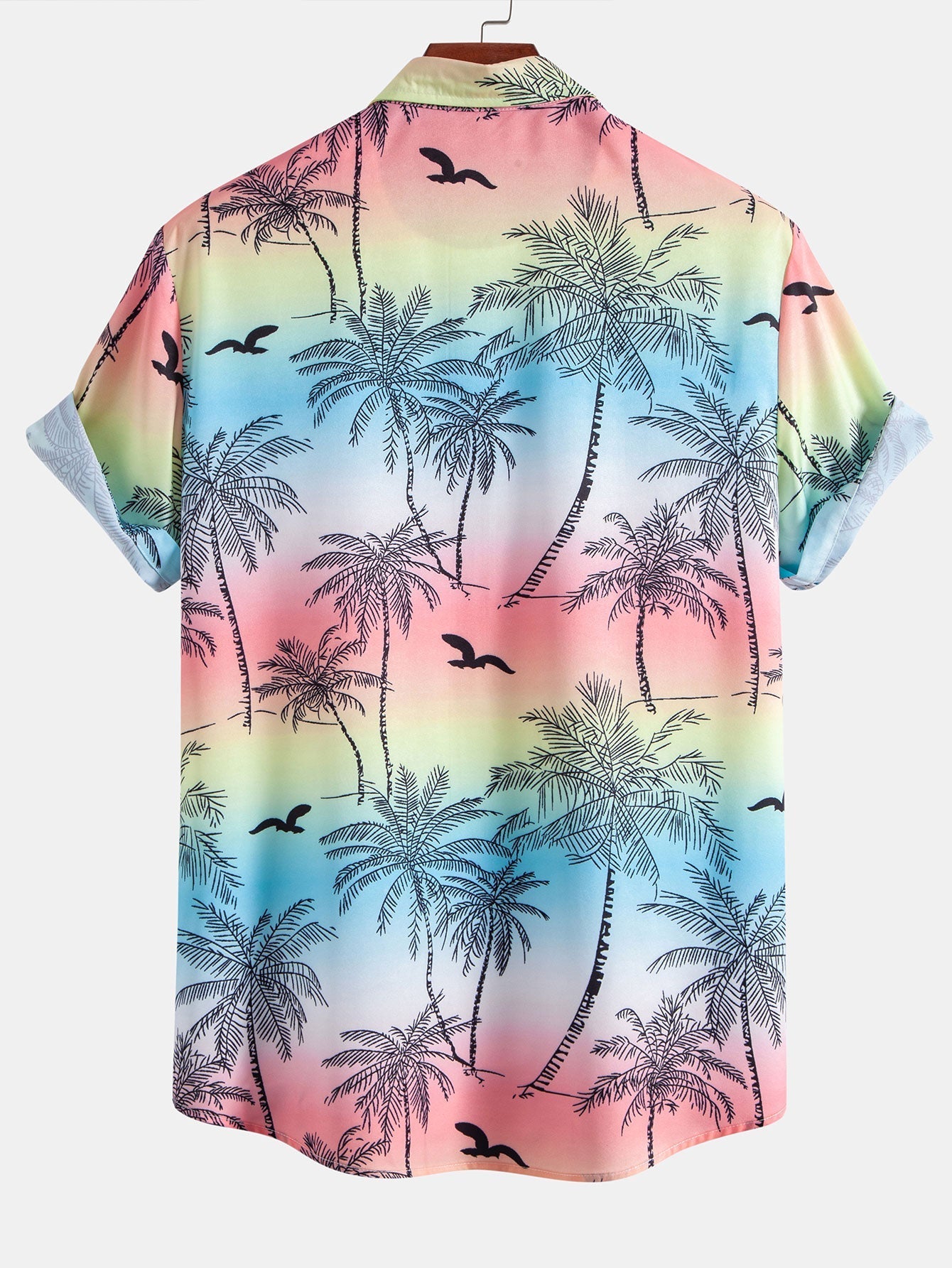 Palm Tree Seagull Print Button Up Shirt