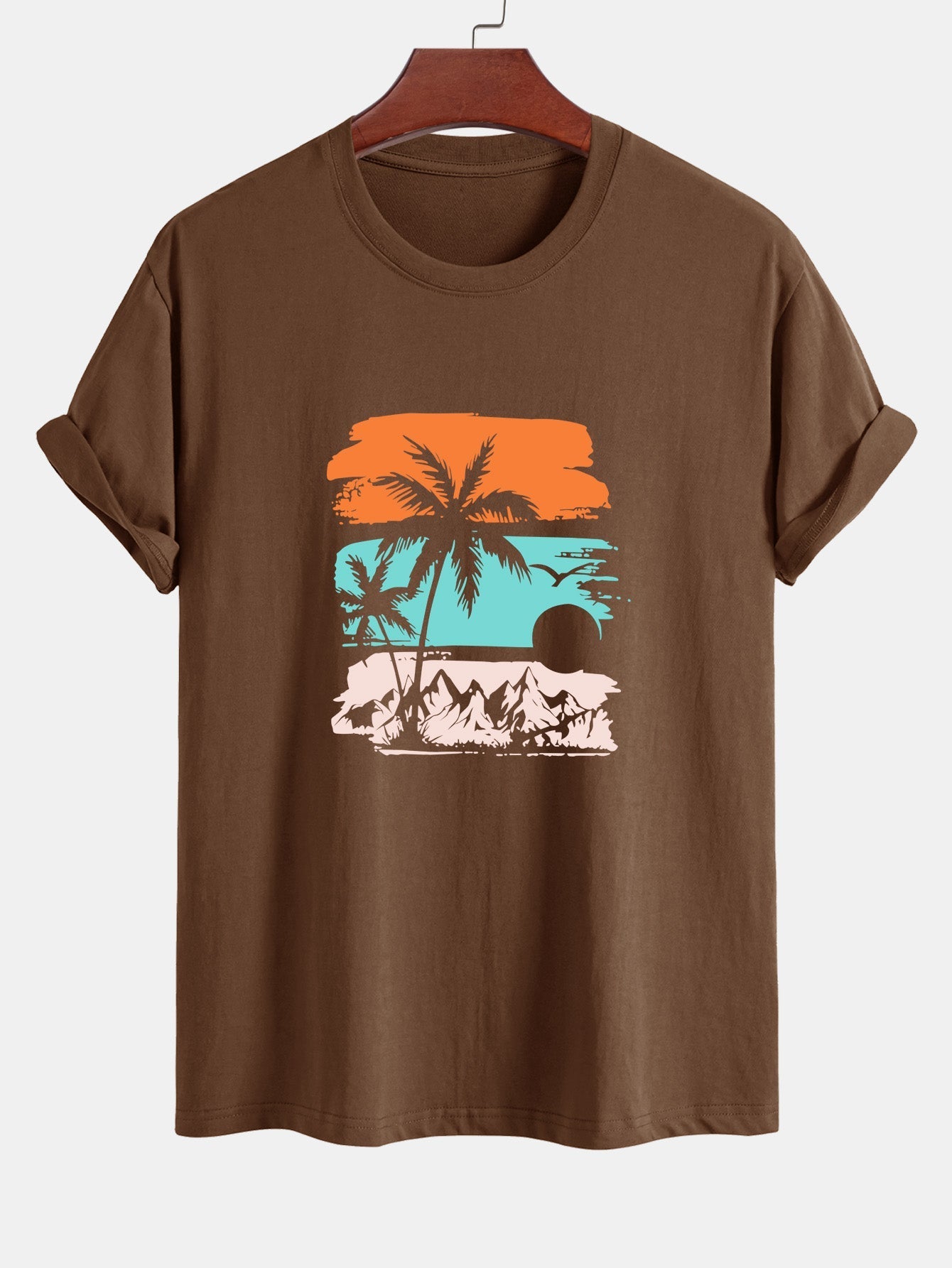 Regular Fit Palm Tree Silhouette Print Cotton T-Shirt