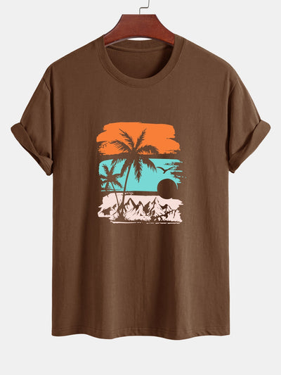 Regular Fit Palm Tree Silhouette Print Cotton T-Shirt