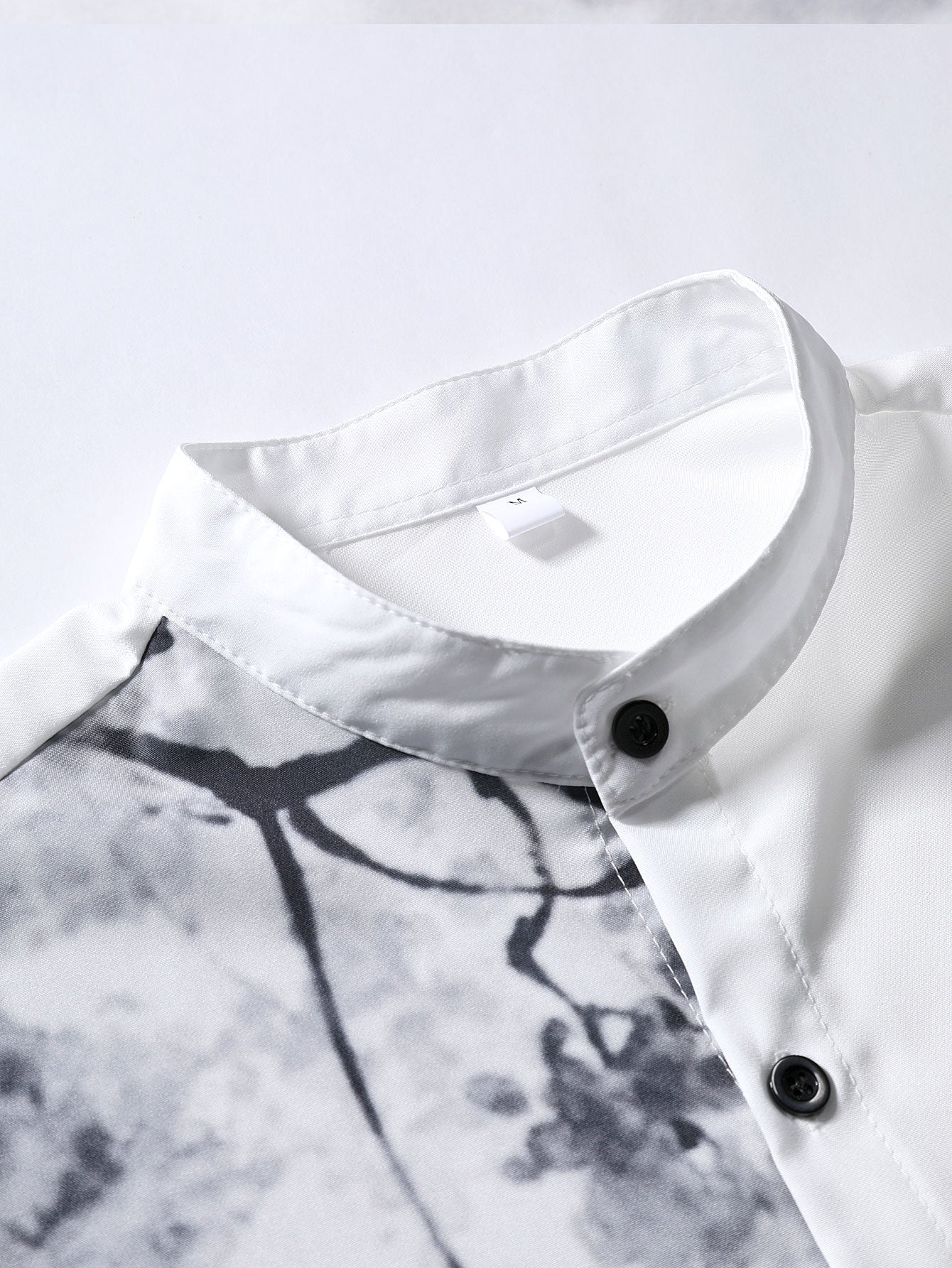 Traditional Oriental Ink Painting Print Stand Collar Shirt