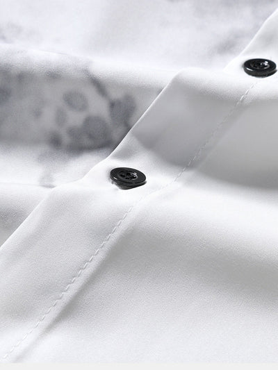 Traditional Oriental Ink Painting Print Stand Collar Shirt