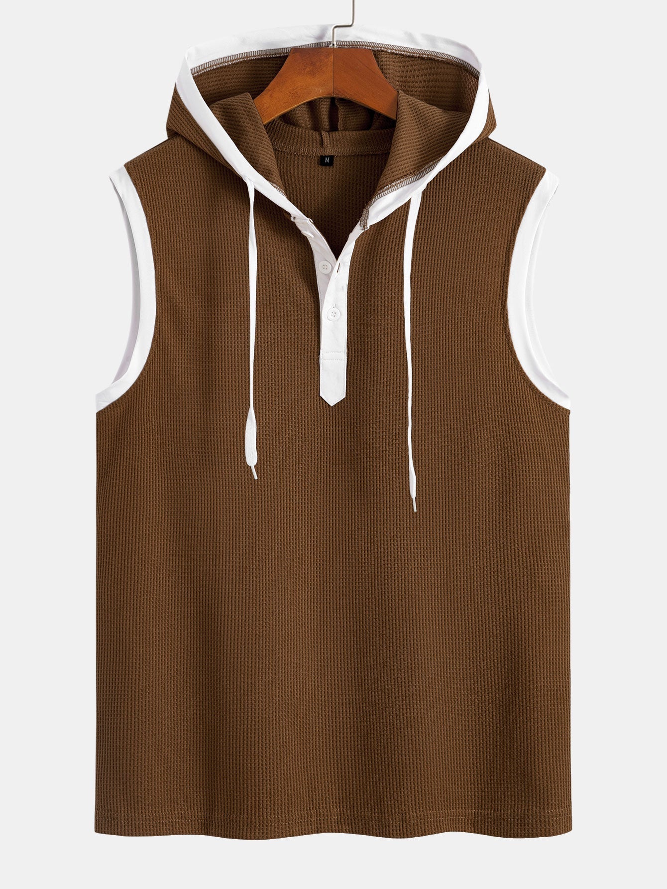 Contrast Waffle Half Open Hooded Vest