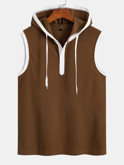 Contrast Waffle Half Open Hooded Vest
