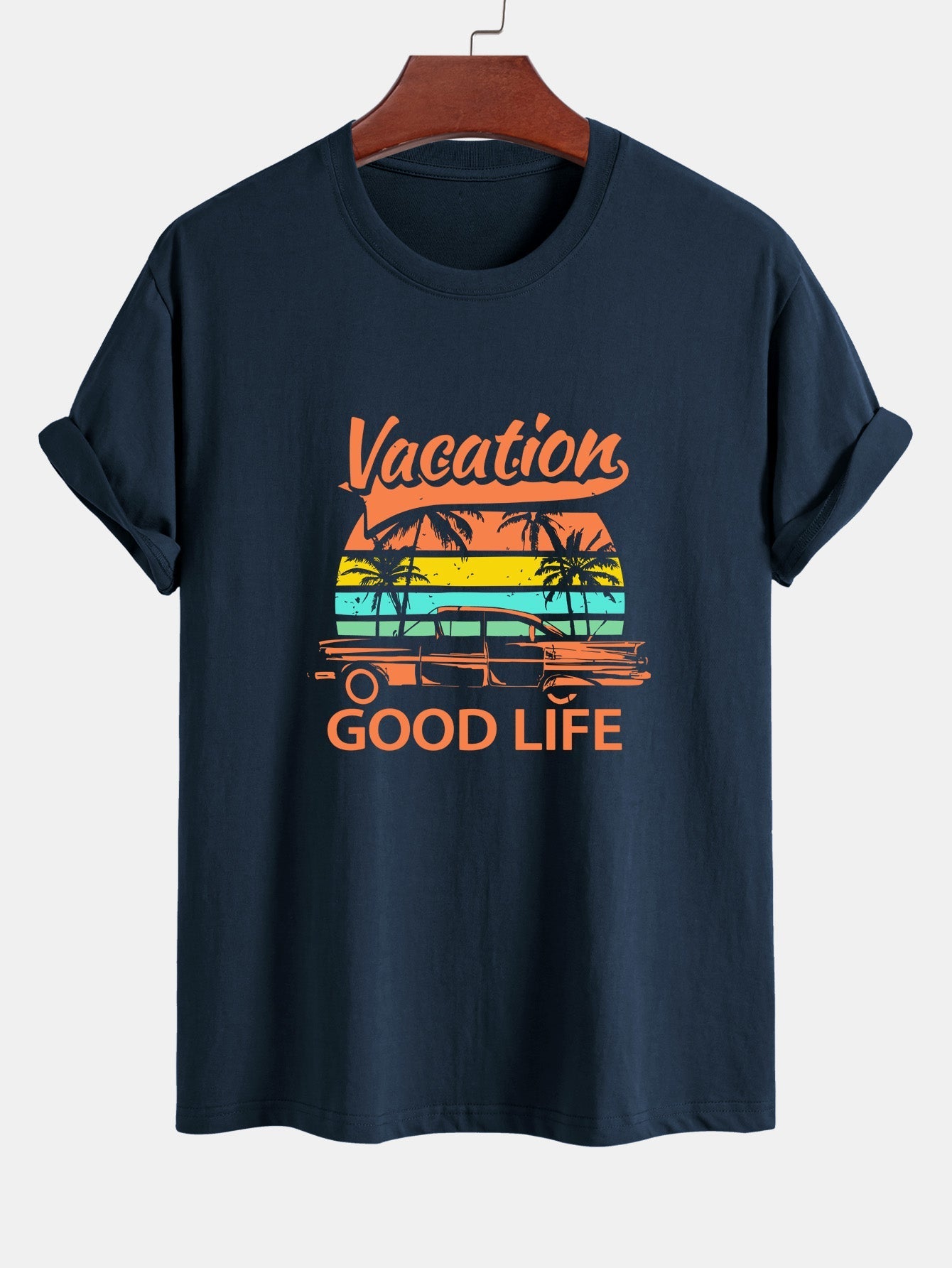 Regular Fit Good Life On Vacation Print Cotton T-Shirt