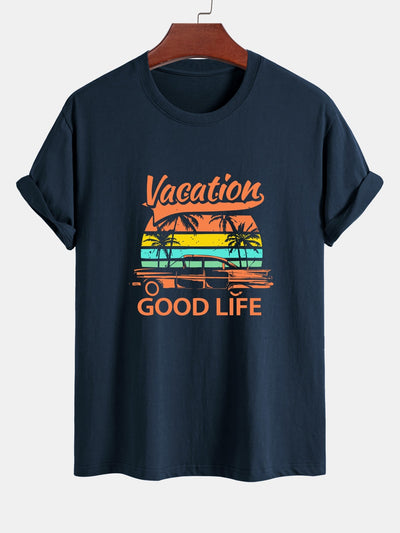 Regular Fit Good Life On Vacation Print Cotton T-Shirt
