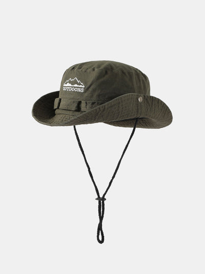 Mountain Pattern Bucket Hat With Chin Strap