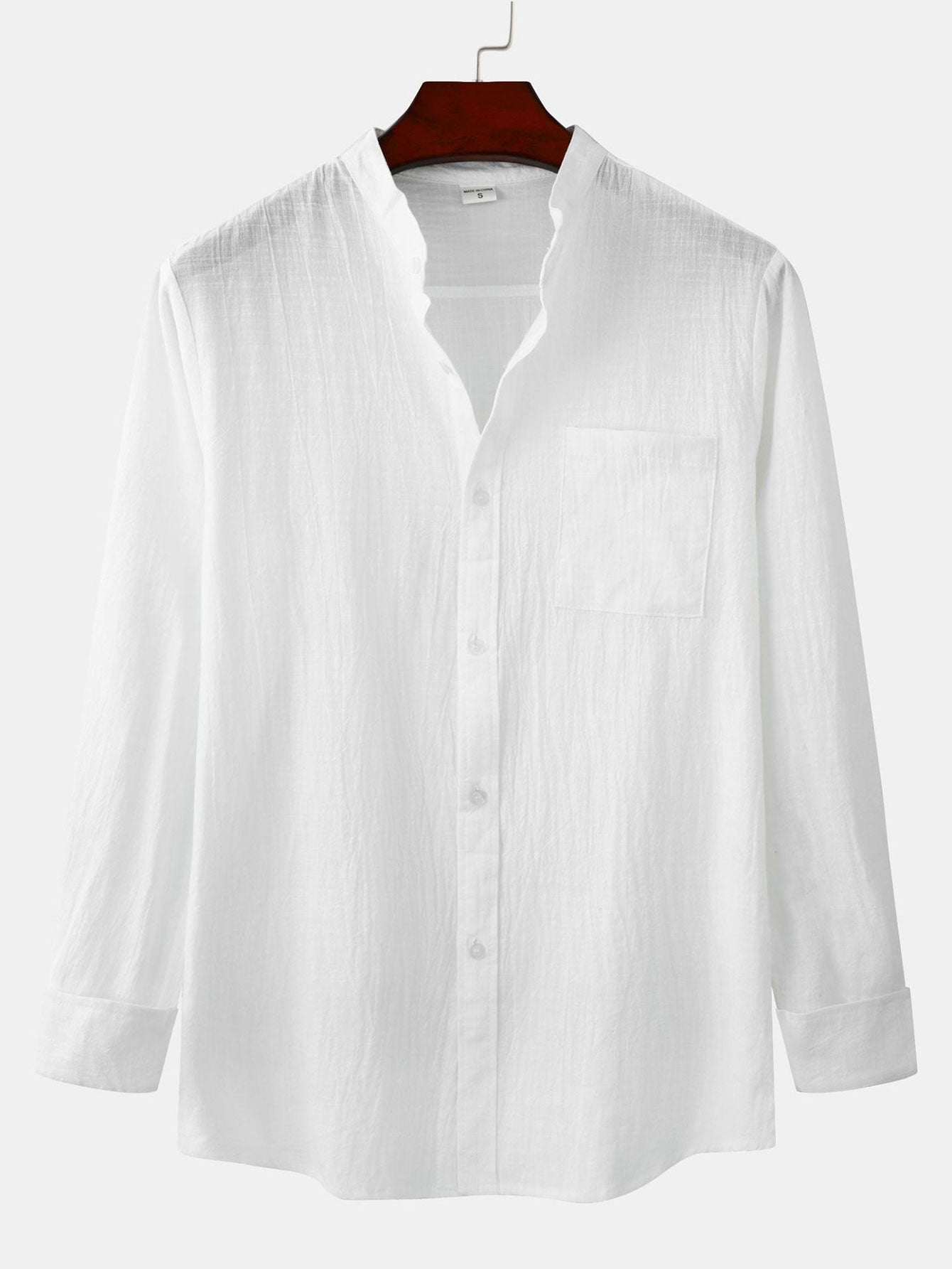 Long Sleeved Textured Stand Collar Shirt