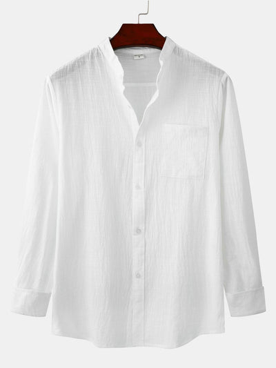 Long Sleeved Textured Stand Collar Shirt