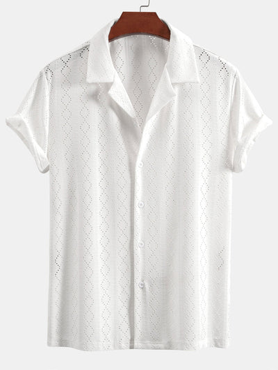 Muscle Fit Diamond Texture Cuban Shirt