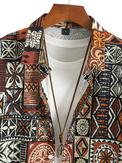 Ethnic Geometry Print Button Up Shirt