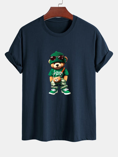 Regular Fit Trendy Bear Print Cotton T-Shirt