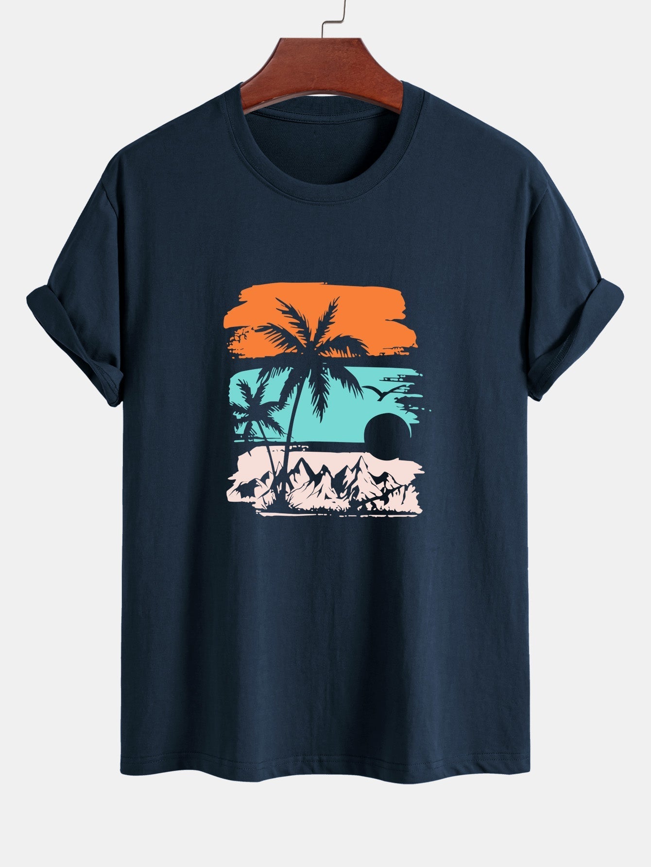 Regular Fit Palm Tree Silhouette Print Cotton T-Shirt